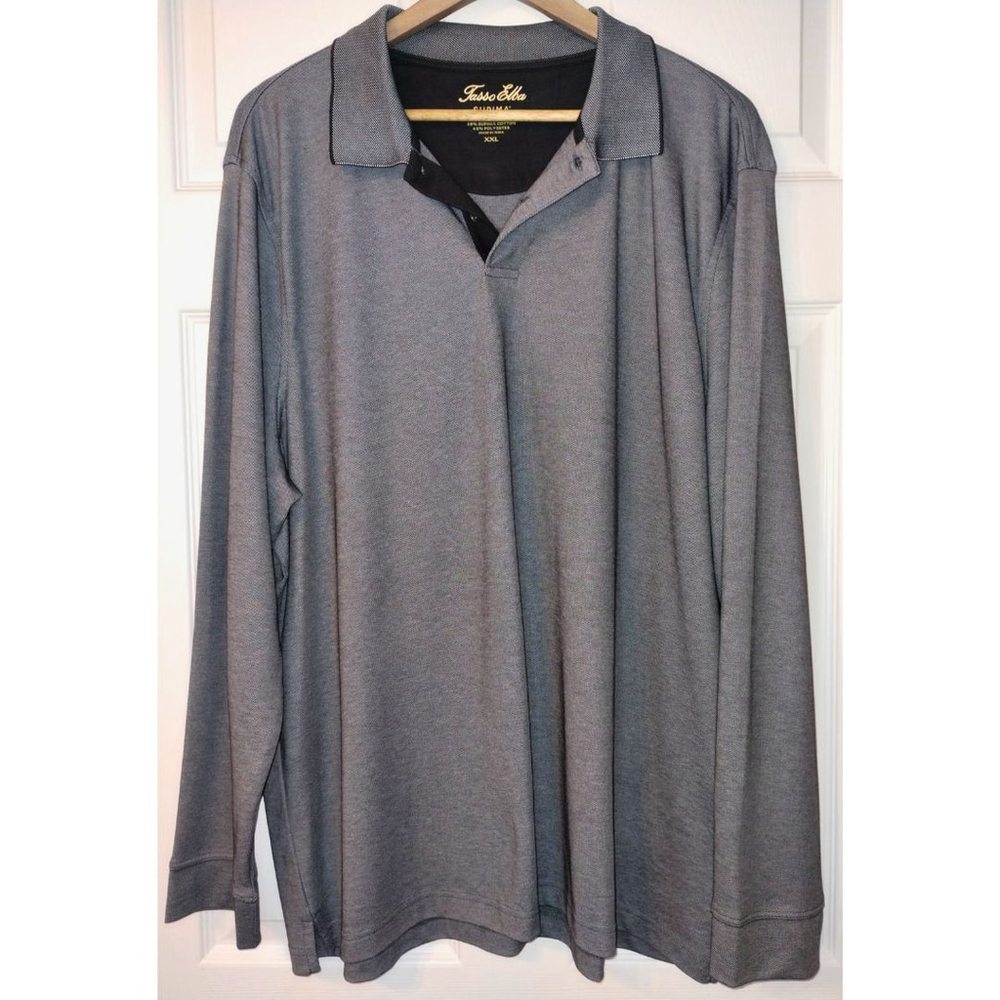 Men's Tasso Elba Gray Black Long Sleeve Polo Shirt XXL